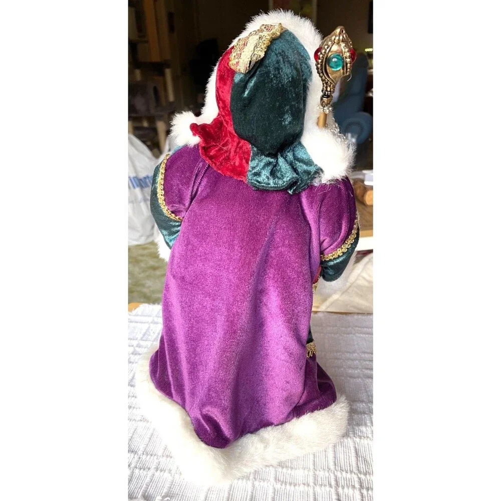 RARE Pier 1 Santa Figure W/Staff In Red & Purple Velvet Robe W/Gold Accents
